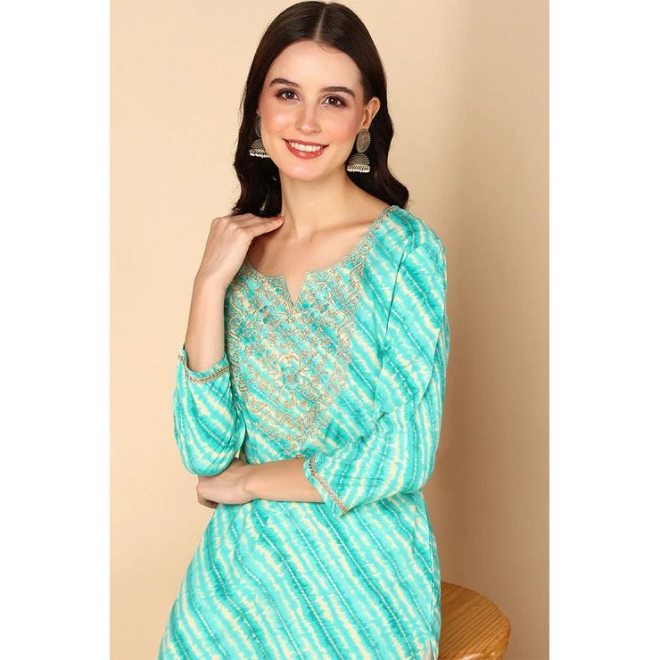 Sea Green Leheriya Kurta for Women | Traditional Indian Hand Block Printed Cotton Tunic | Perfect for Festivals, Weddings & Casual Wear