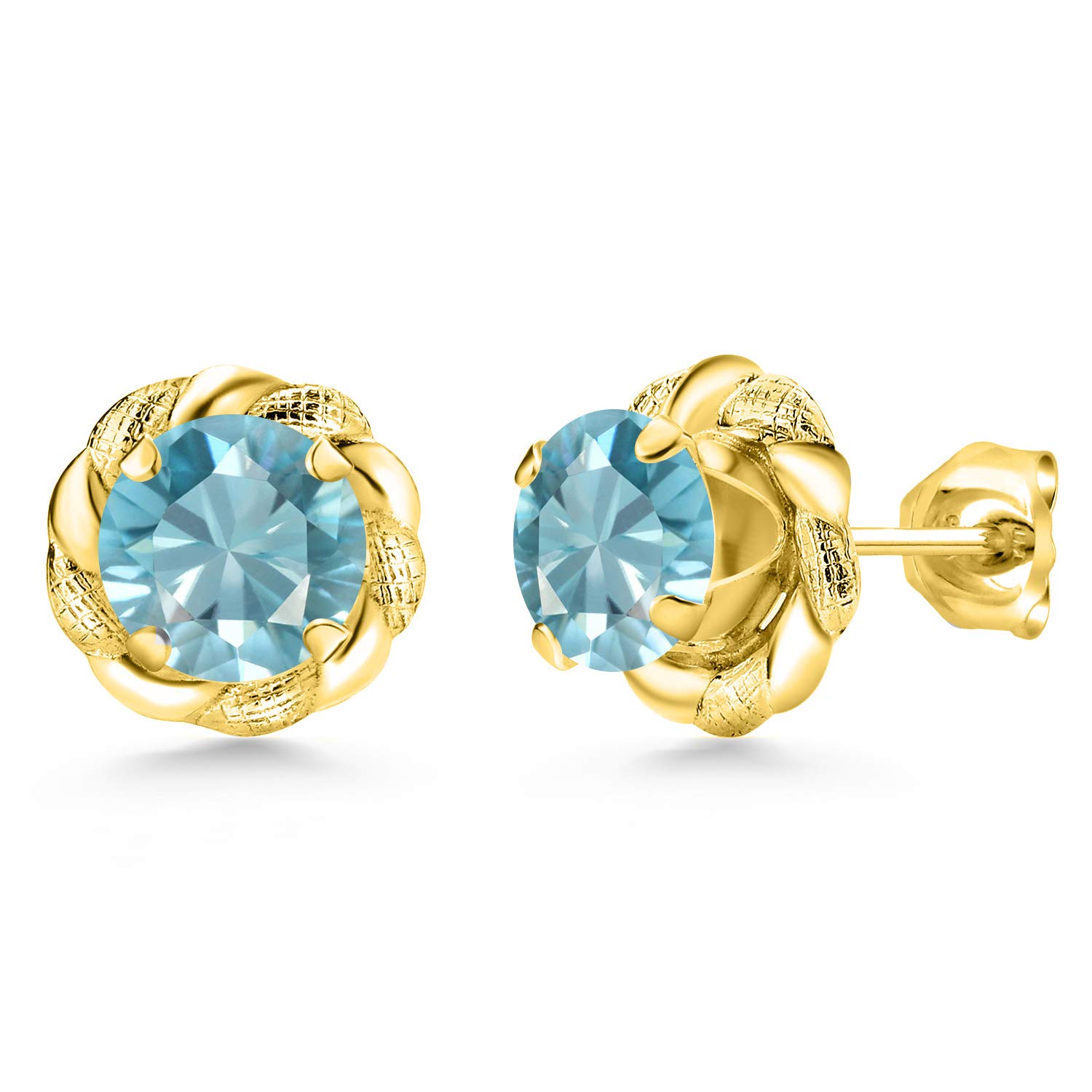 Gem Stone King 925 Sterling Silver 6MM Round Gemstone Birthstone Flower Stud Earrings for Women & Men - Perfect Gift for Birthday, Anniversary & Special Occasions