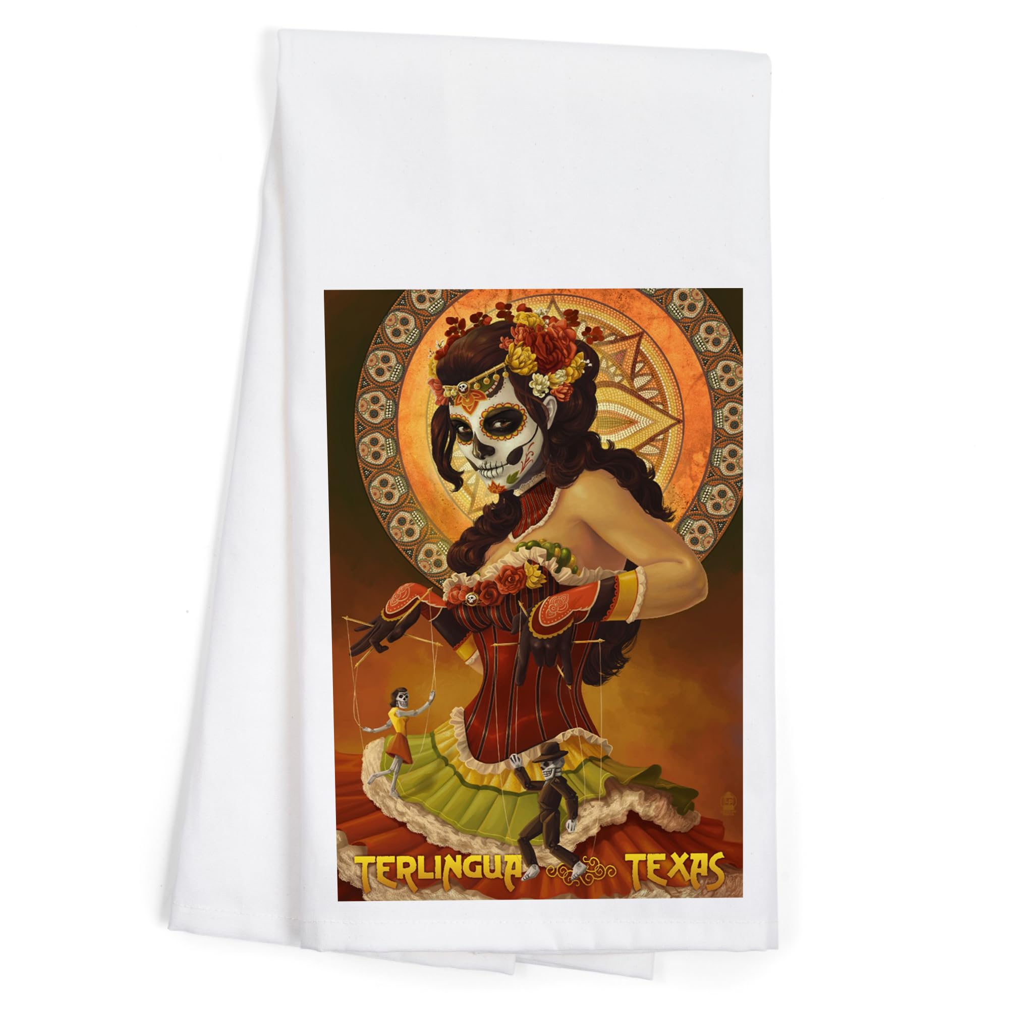 Lantern Press Terlingua Texas Day of The Dead Marionettes 100% Cotton Tea Towel - Decorative Hand Towel for Kitchen, Home Decor & Gift - Perfect for Drying Dishes, Wall Art, and Dia de Los Muertos Celebrations