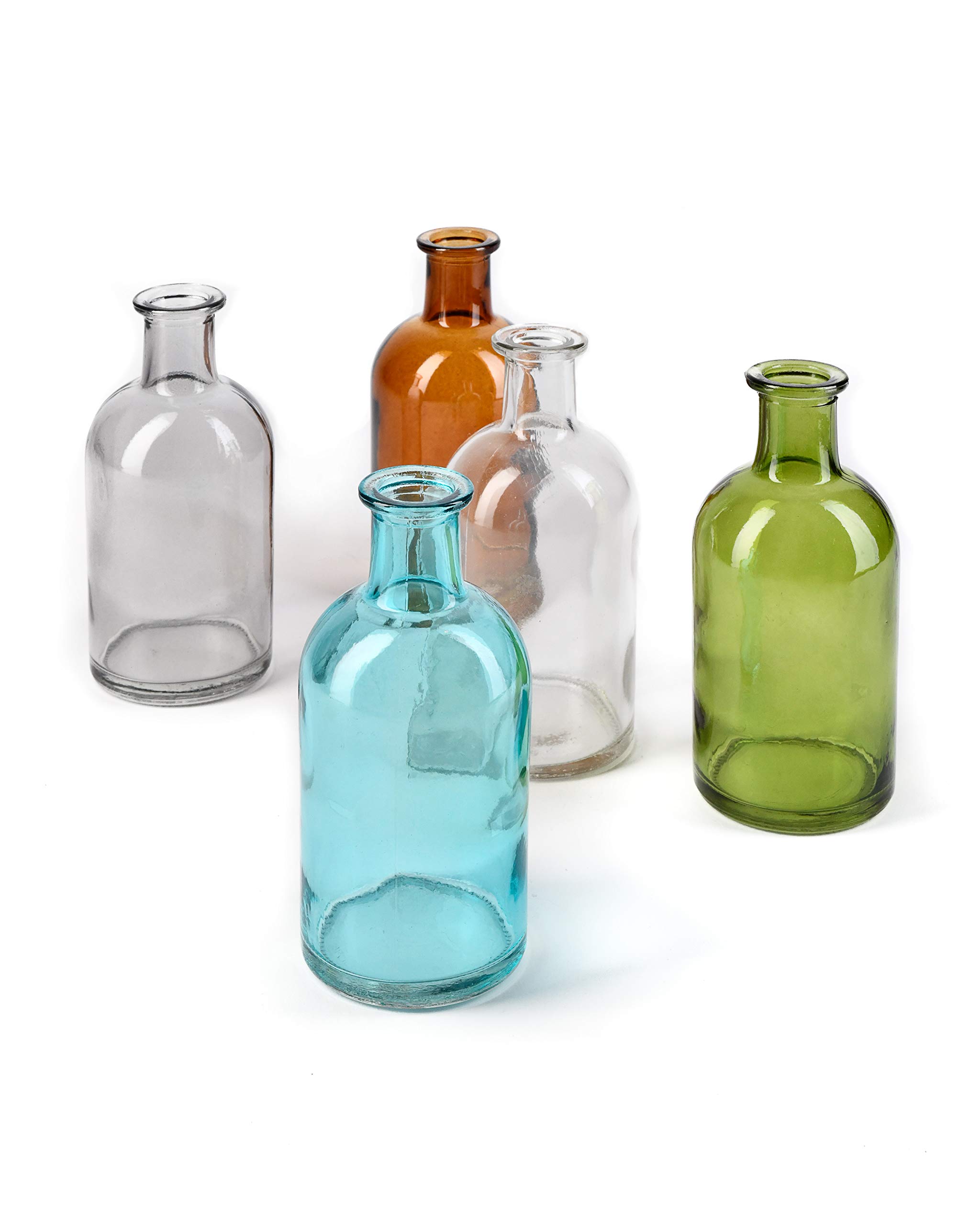 Serene Spaces Living 6-Piece Small Turquoise Medicine Bottle Vases Set for Long Stem Flowers - Perfect for Home Decor, Wedding Centerpieces & Boho Chic Interior Design