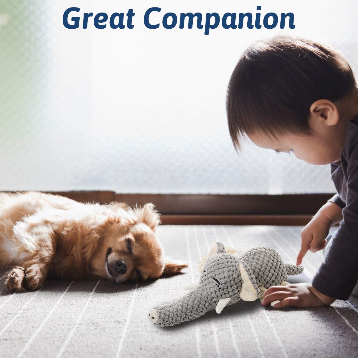 KOL Plush Squeaky Interactive Puppy Dog Toys with Crinkle Paper - Durable Chew Toys for Small & Medium Dogs, Elephant-Shaped Pet Toy - Perfect for Playtime, Training & Teething Relief