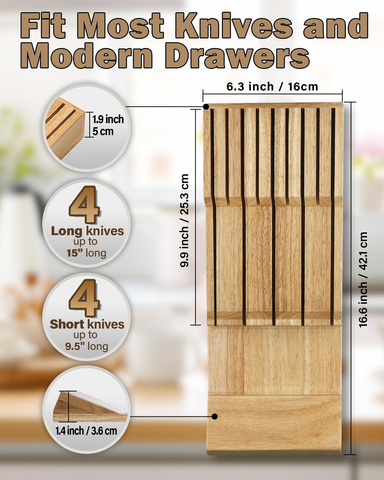 Cook N Home 18-Slot In-Drawer Knife Block Organizer (2pc 9-Slot) - Premium Kitchen Knife Holder & Cutlery Storage for Drawers - Fits Up to 18 Knives (Knives Not Included) - Perfect for Organizing Chef Knives, Steak Knives & Kitchen Utensils