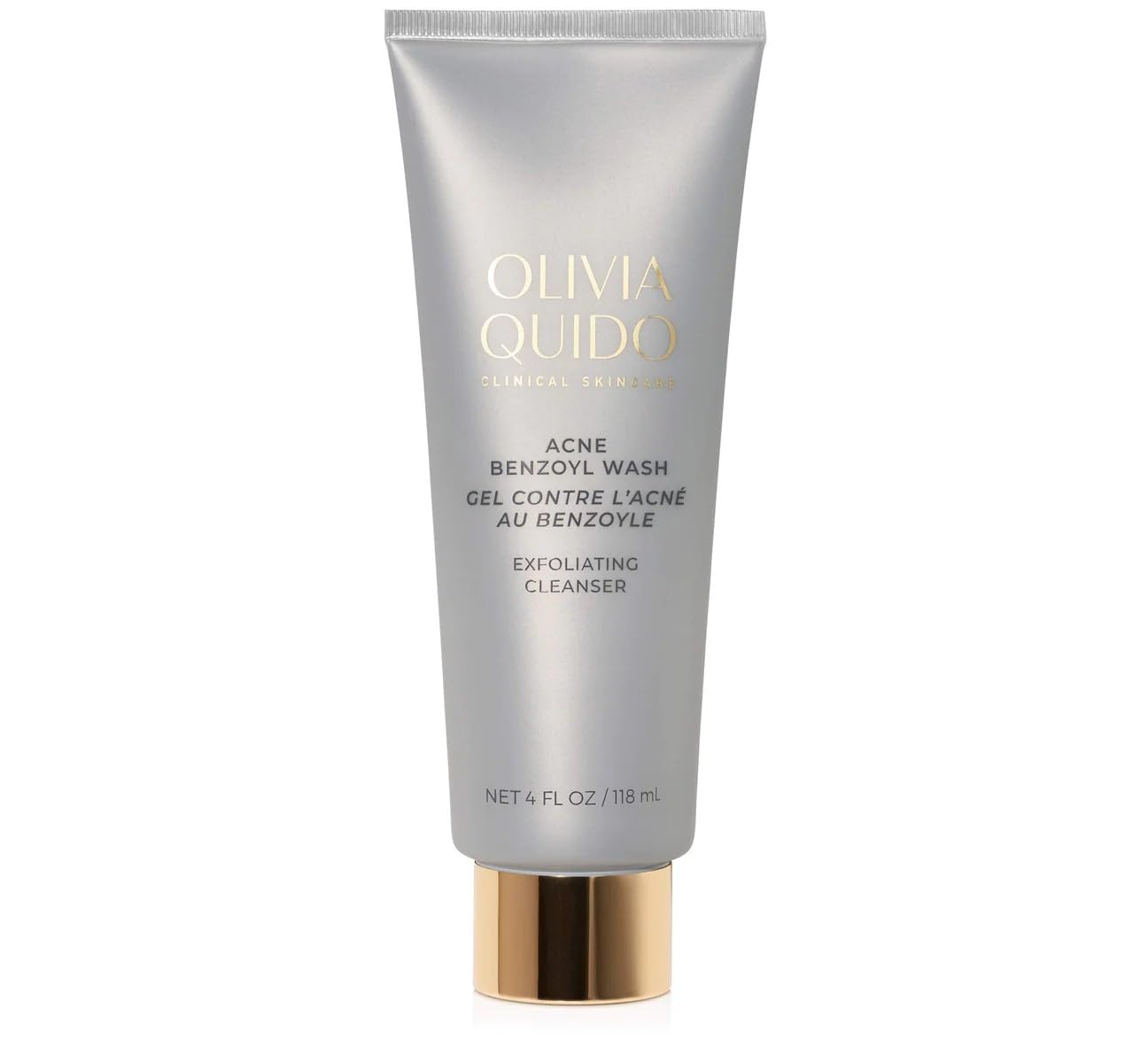 OLIVIA QUIDO Clinical Acne Face Wash with 2.5% Benzoyl Peroxide & Hyaluronic Acid - 4oz Gentle Cleanser for Women & Men, Dermatologist-Tested Skincare for Acne-Prone Skin | Daily Use for Clear, Hydrated Complexion