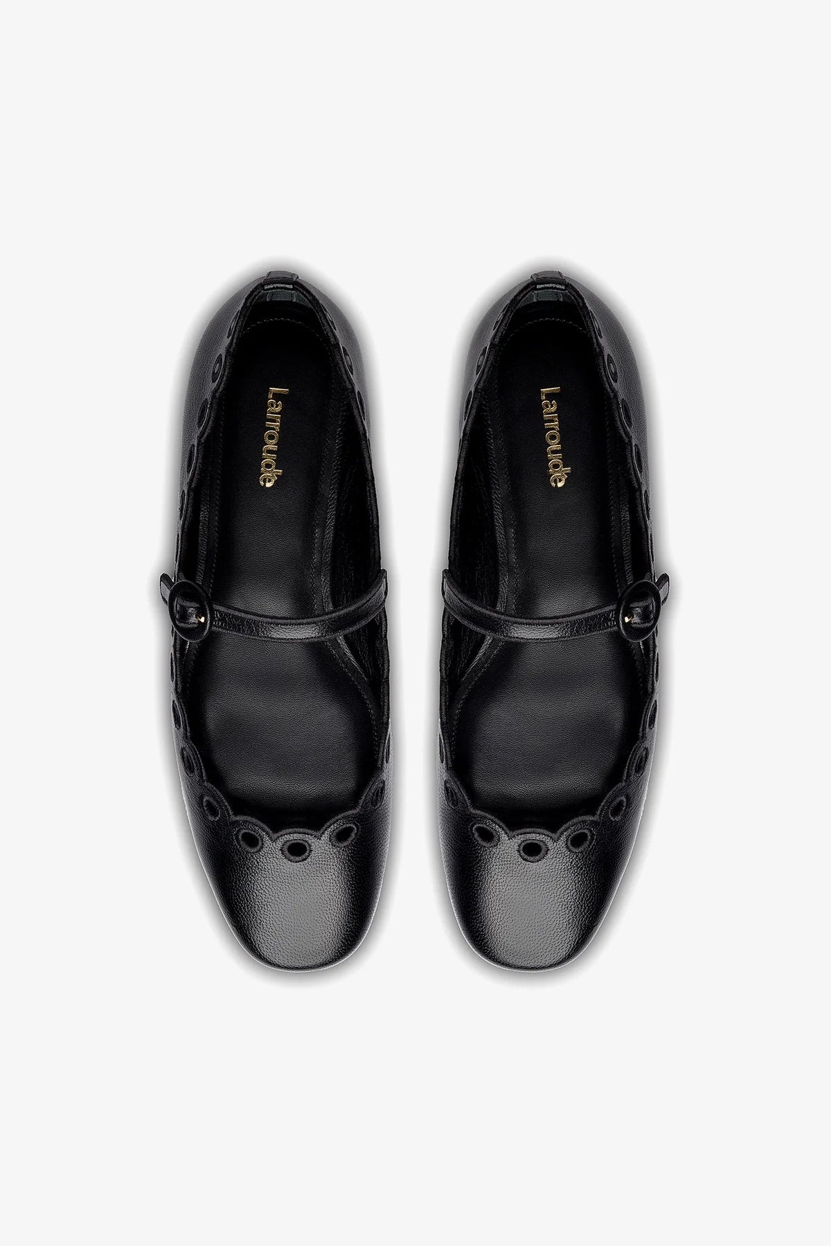 Blair Black Leather Broderie Ballet Flats for Women - Comfortable & Stylish Shoes for Work, Office, and Casual Wear