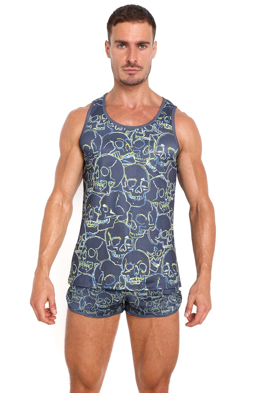 Outline Tossed Skulls Tank Top - Gothic Graphic Print Women's Muscle Tee for Concerts, Halloween & Alternative Fashion