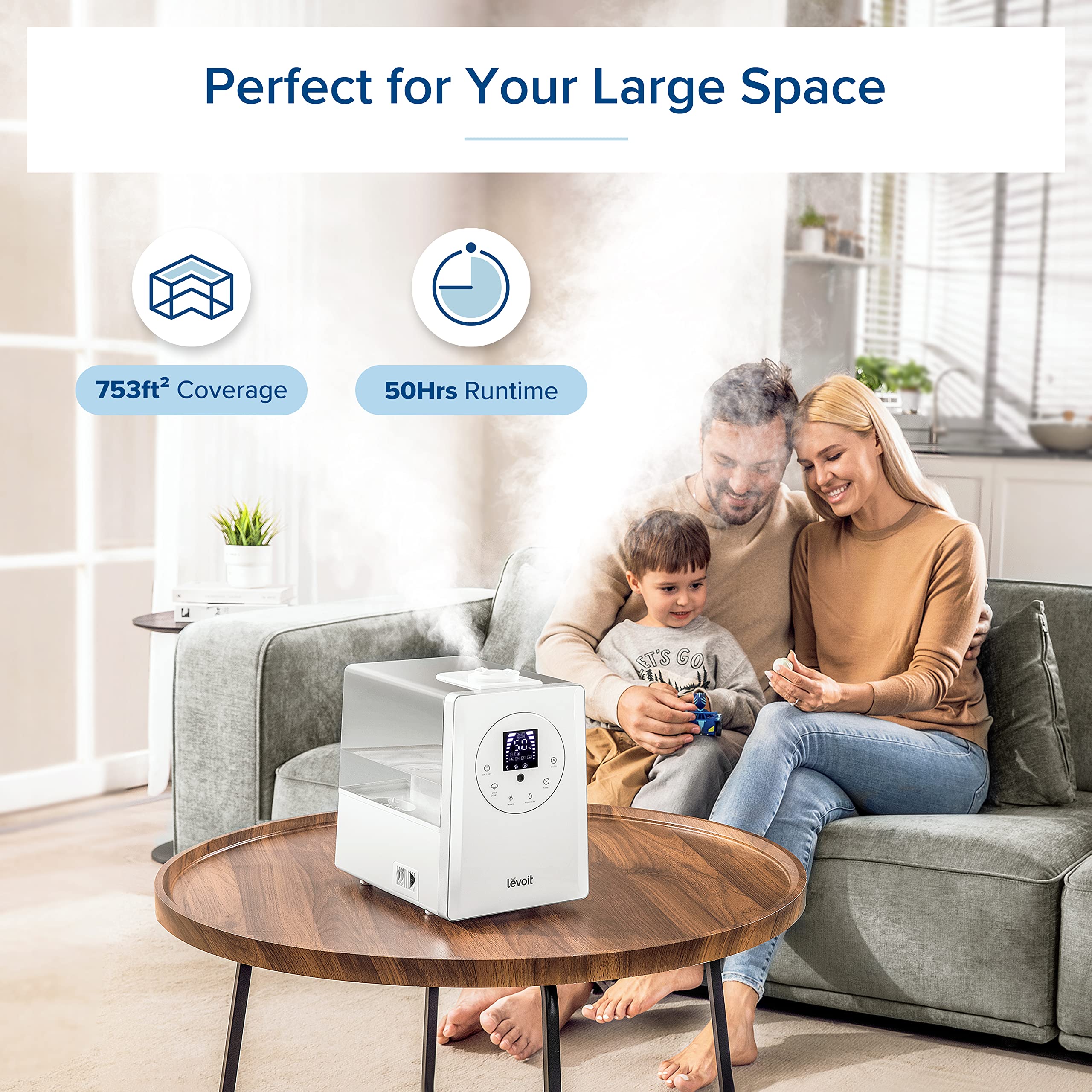 LEVOIT 6L Ultrasonic Humidifier - Warm & Cool Mist for Large Rooms, Bedrooms & Whole House | Built-in Humidity Sensor, Essential Oil Diffuser | Whisper Quiet with Timer | Ideal for Dry Air Relief, Baby Nurseries & Plant Care (White)