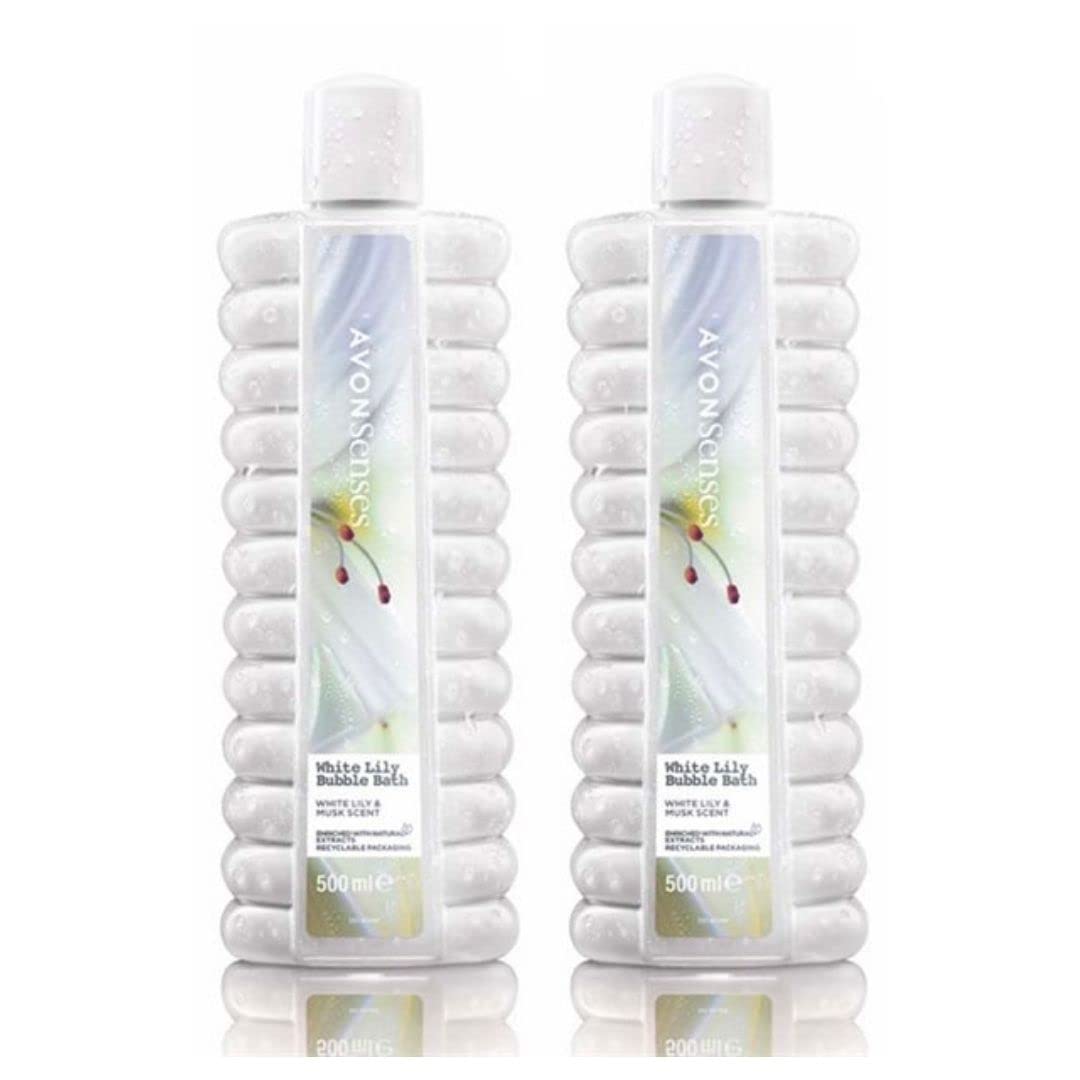 2 Pack Avon White Lily Bubble Bath - 500ml Each | Moisturizing & Relaxing Bath Soak for Women & Men | Perfect for Spa Nights, Self-Care & Gift Giving