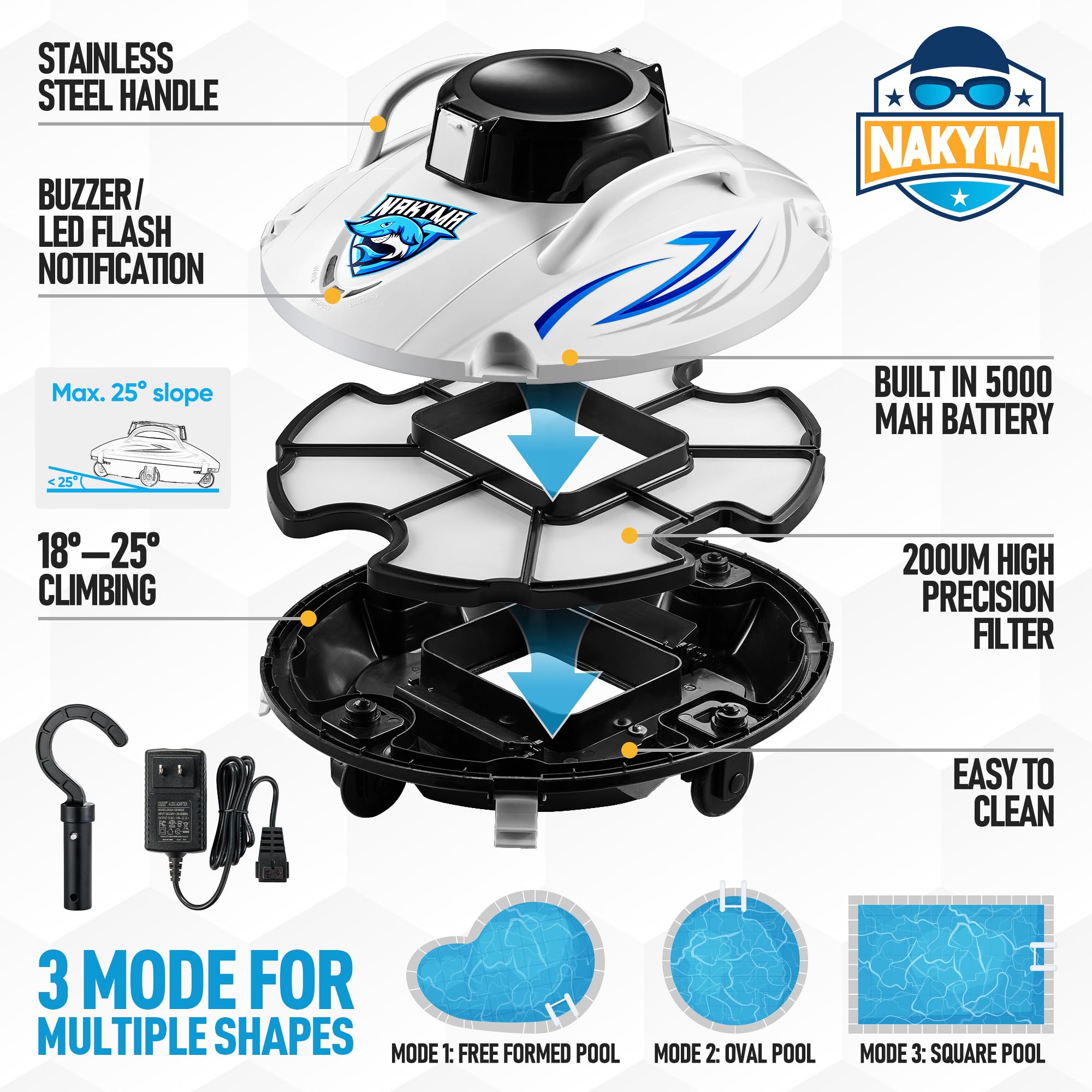 Automatic Cordless Robotic Pool Cleaner for Above Ground Pools - Powerful Suction, Smart Navigation, 150-180 Min Runtime - Ideal for Pools Up to 1100 Sq Ft - Perfect for Weekly Pool Maintenance & Debris Removal