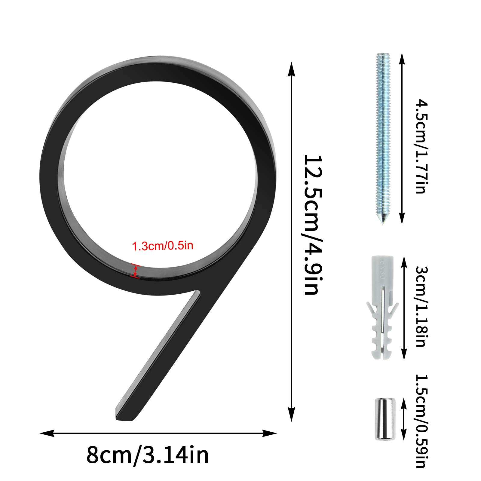 5 Inch Modern Floating House Numbers - Black Floating Mount Address Plaque for Outdoor Home Decor (Number 9/NINE) - Perfect for Mailbox, Front Door, and Garden Display