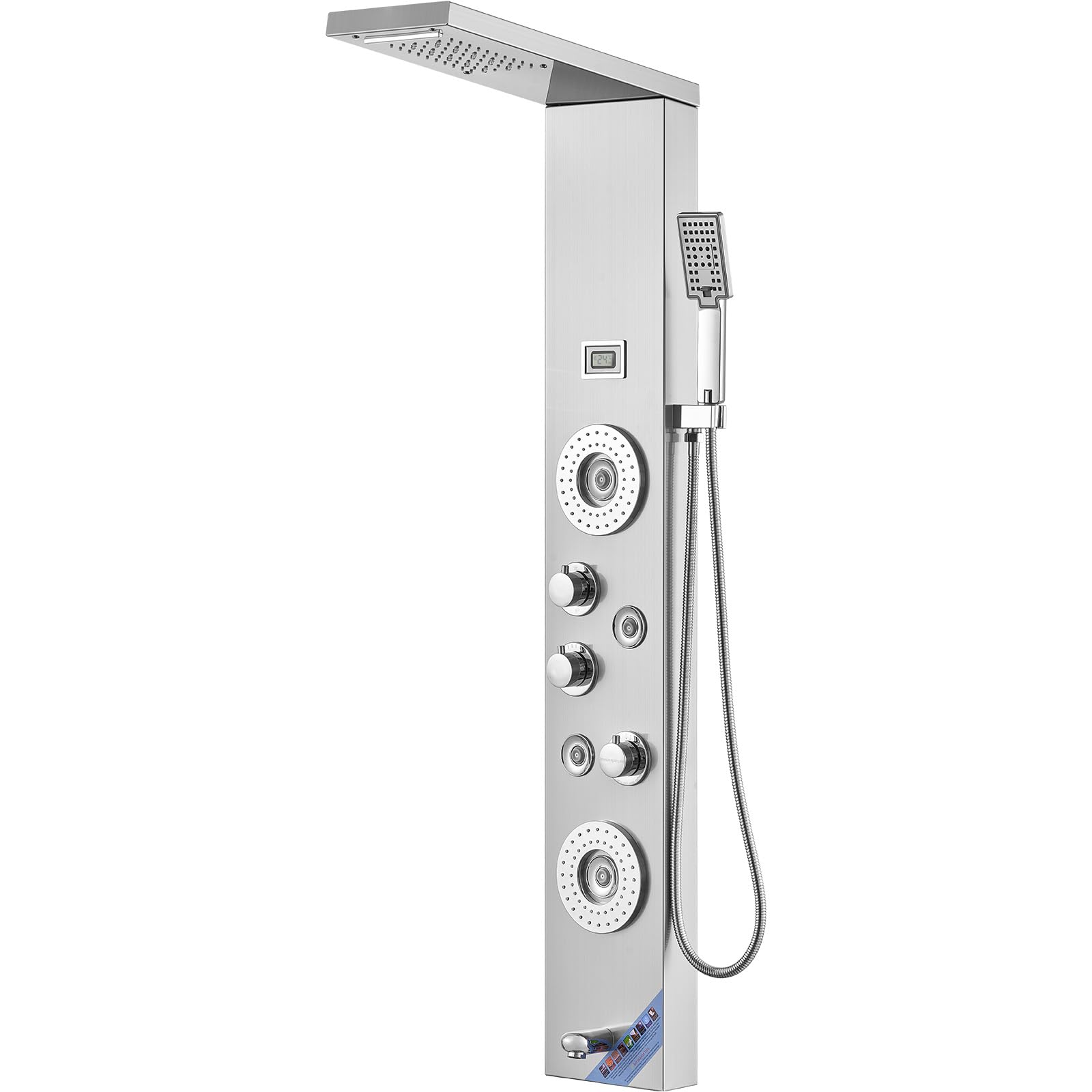 VEVOR Stainless Steel Shower Panel System with 6 Shower Modes - LED Rainfall Shower Tower, Waterfall & 4 Body Massage Jets, Wall-Mounted Shower Set with Tub Spout & 59