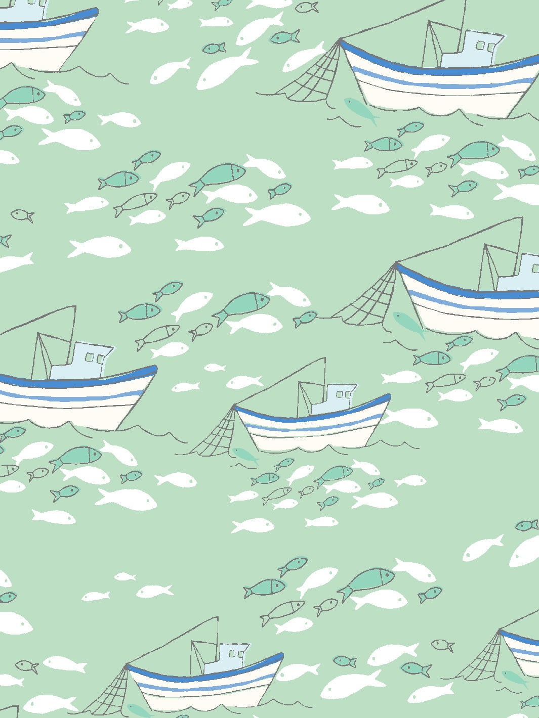 Premium Fishing Boats Wallpaper by Tea Collection - Aventurine Design for Coastal & Nautical Home Decor | Perfect for Living Rooms, Bedrooms & Offices