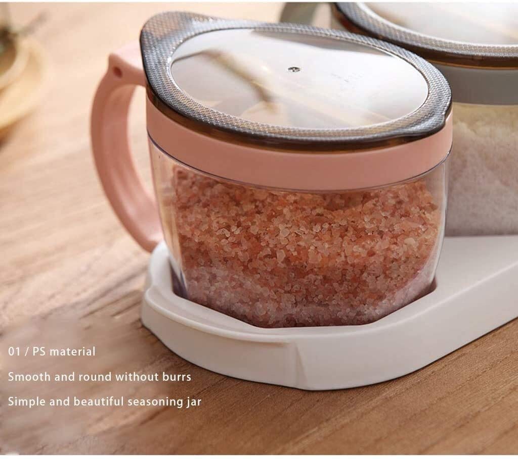Clear Plastic Seasoning Rack Spice Storage Container with Lid and Spoon - 1 Piece Condiment Jar for Kitchen Organization - Perfect for Spices, Herbs, Salt, Pepper & Cooking Ingredients (Color: B)