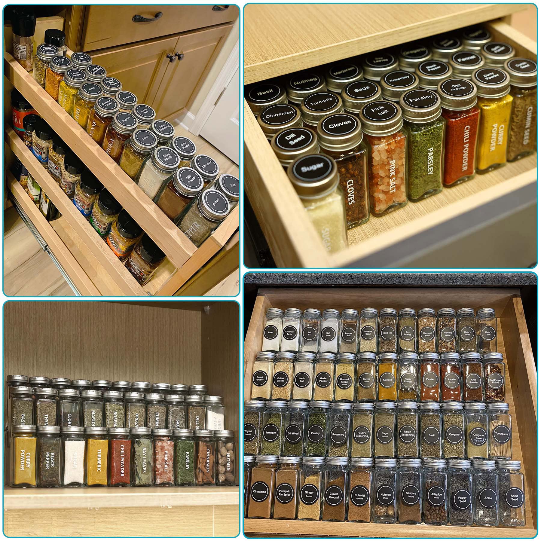 40-Pack 3.5 OZ Glass Spice Jars with 324 Labels, Shaker Lids & Airtight Metal Caps - Reusable Square Seasoning Bottles for Spice Storage - Includes Marker & Stainless Steel Funnel - Perfect for Kitchen, Pantry Organization & DIY Spice Blends