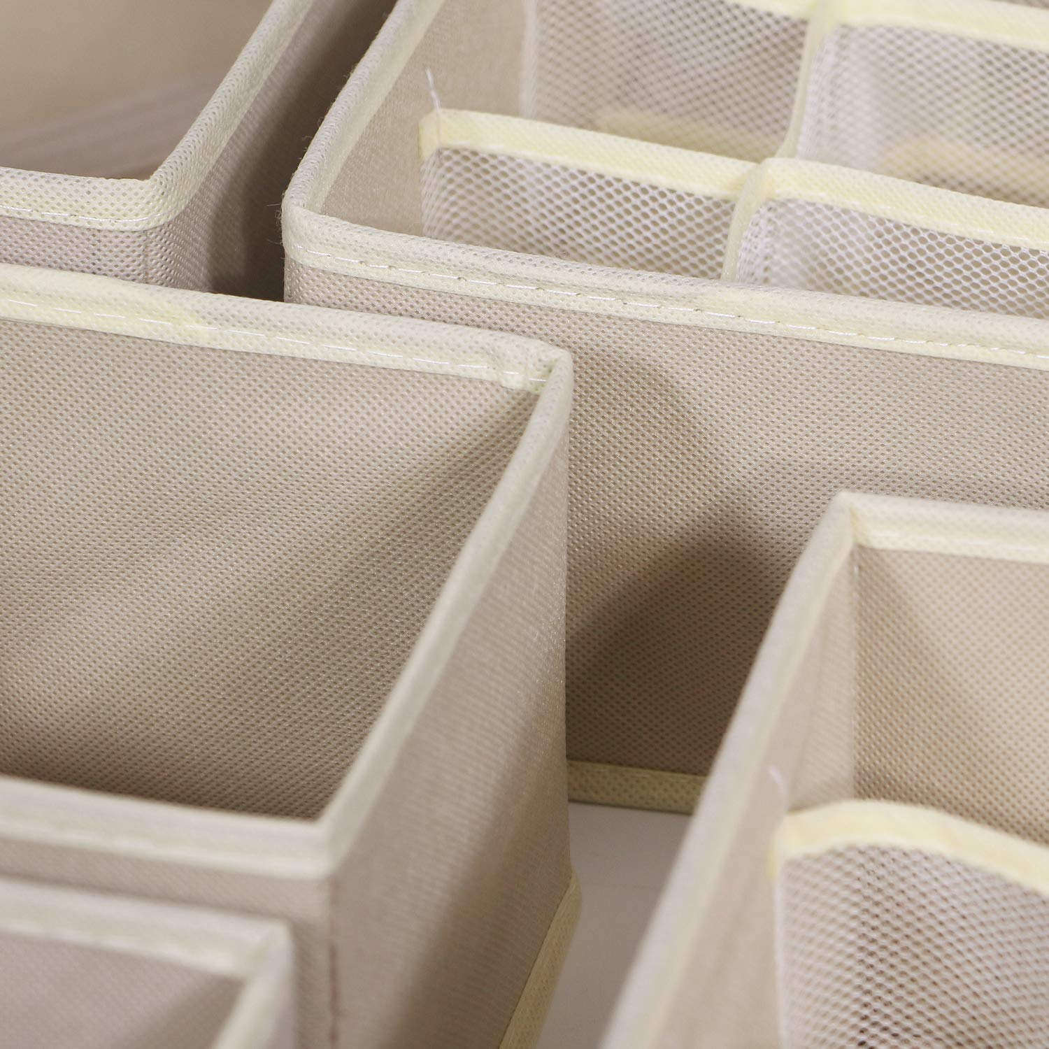 6-Pack Foldable Fabric Drawer Organizers - Closet Storage Boxes for Underwear, Bras, Socks & Baby Clothes | Space-Saving Dresser Dividers & Nursery Organization Solutions | Beige Cloth Bins for Home & Office Use