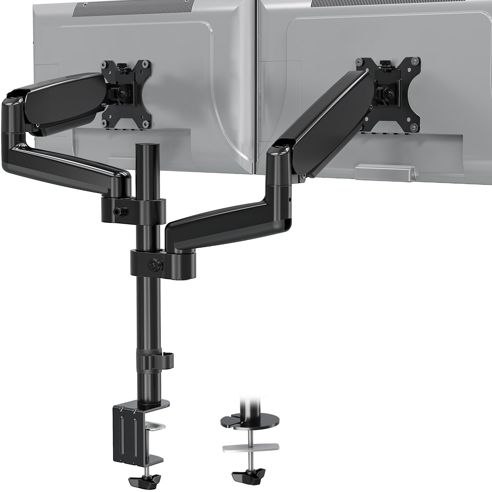 MOUNTUP Dual Monitor Stand for Desk - Adjustable Gas Spring Arm Mount Holds 2 Screens 17-32 Inch, VESA Compatible with Clamp/Grommet Base - Perfect for Home Office, Gaming & Workstation Setup