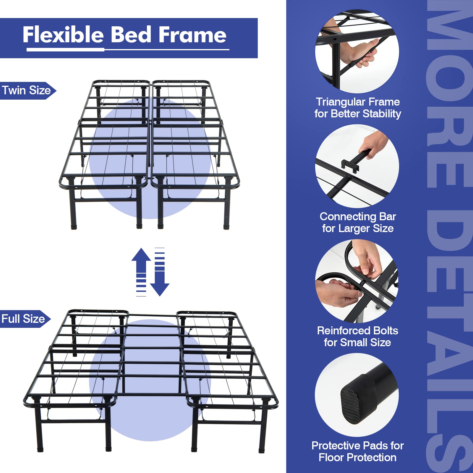 Giantex Folding Bed Frame - Twin/Full Size Portable Platform Bed with 660 LBS Capacity, No Box Spring Needed, Easy Tool-Free Assembly for Kids, Teens & Adults - Perfect for Guest Rooms, Dorms, Camping & Temporary Sleeping Solutions