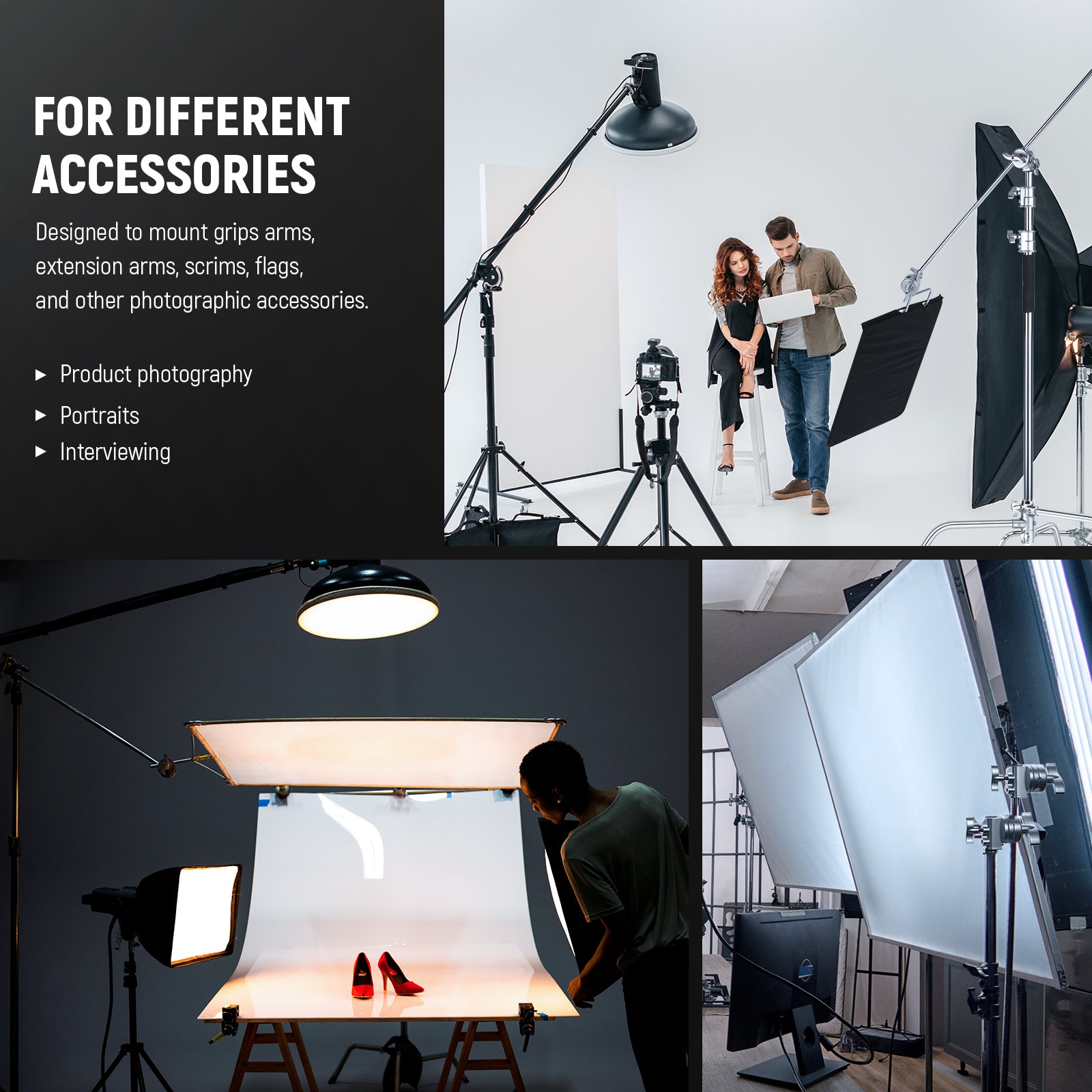 NEEWER 2 Pack Heavy Duty 2.5 Inch Grip Head Swivel Head for C Stand - Professional Photography & Video Lighting Equipment for Studio, Film Set, and Content Creation