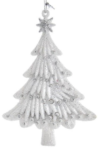 5 Pack Silver & White Glitter Christmas Tree Ornaments - Elegant Holiday Decor for Xmas Tree, Home, Party & Gift Giving