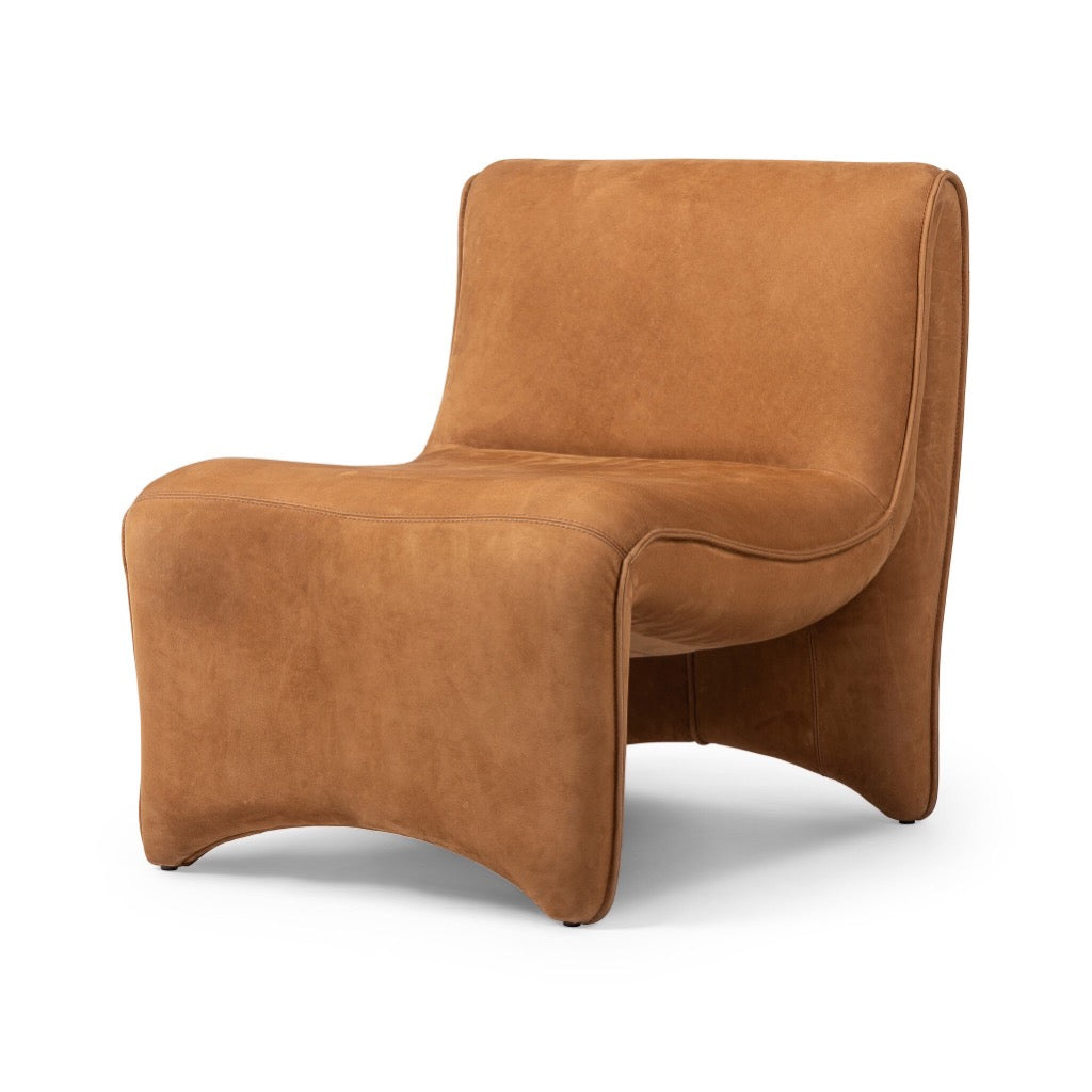 Bridgette Chair in Nubuck Cognac Leather - Stylish and Comfortable Accent Chair for Living Room, Office, or Reading Nook