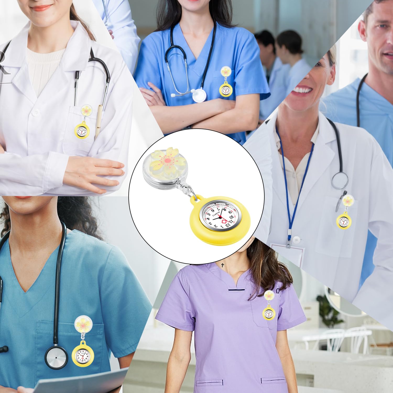 Tiong Pattern Nurse Watch with Flip Collar Clip - Retractable Arabic Numeral Dial Pocket Watch for Medical Professionals | Perfect for Nurses, Doctors & Healthcare Workers During Shifts & Patient Care