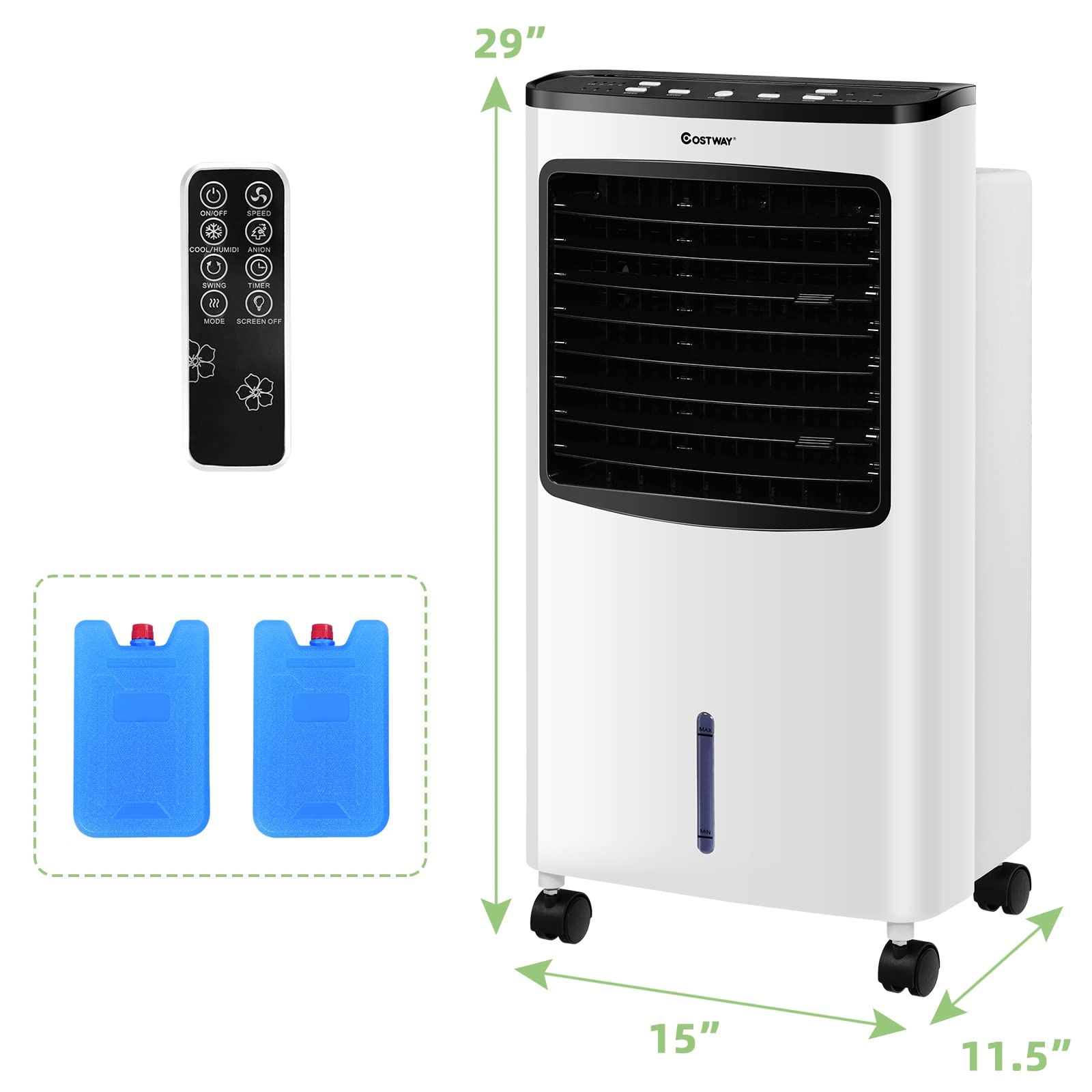 COSTWAY Portable Evaporative Air Cooler with Remote Control - 7.5H Timer, 2 Ice Boxes, Ultra Quiet Cooling for Bedroom, Home Office & Dorm | Perfect for Summer Sleep, Indoor Comfort & Personal Space Cooling