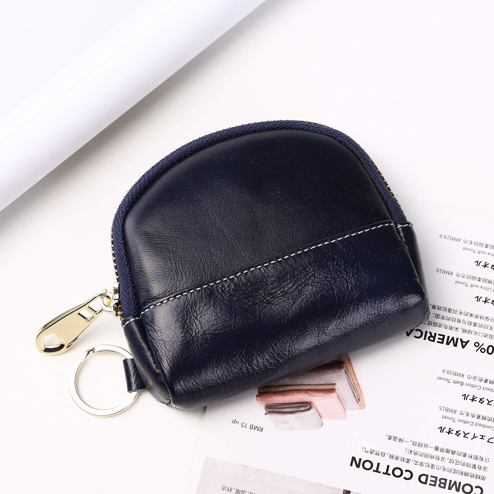 Women's Leather Coin Purse & Keychain Wallet - Dark Blue Change Pouch for Cash, Coins & Keys | Perfect for Everyday Use, Travel & Gift Giving