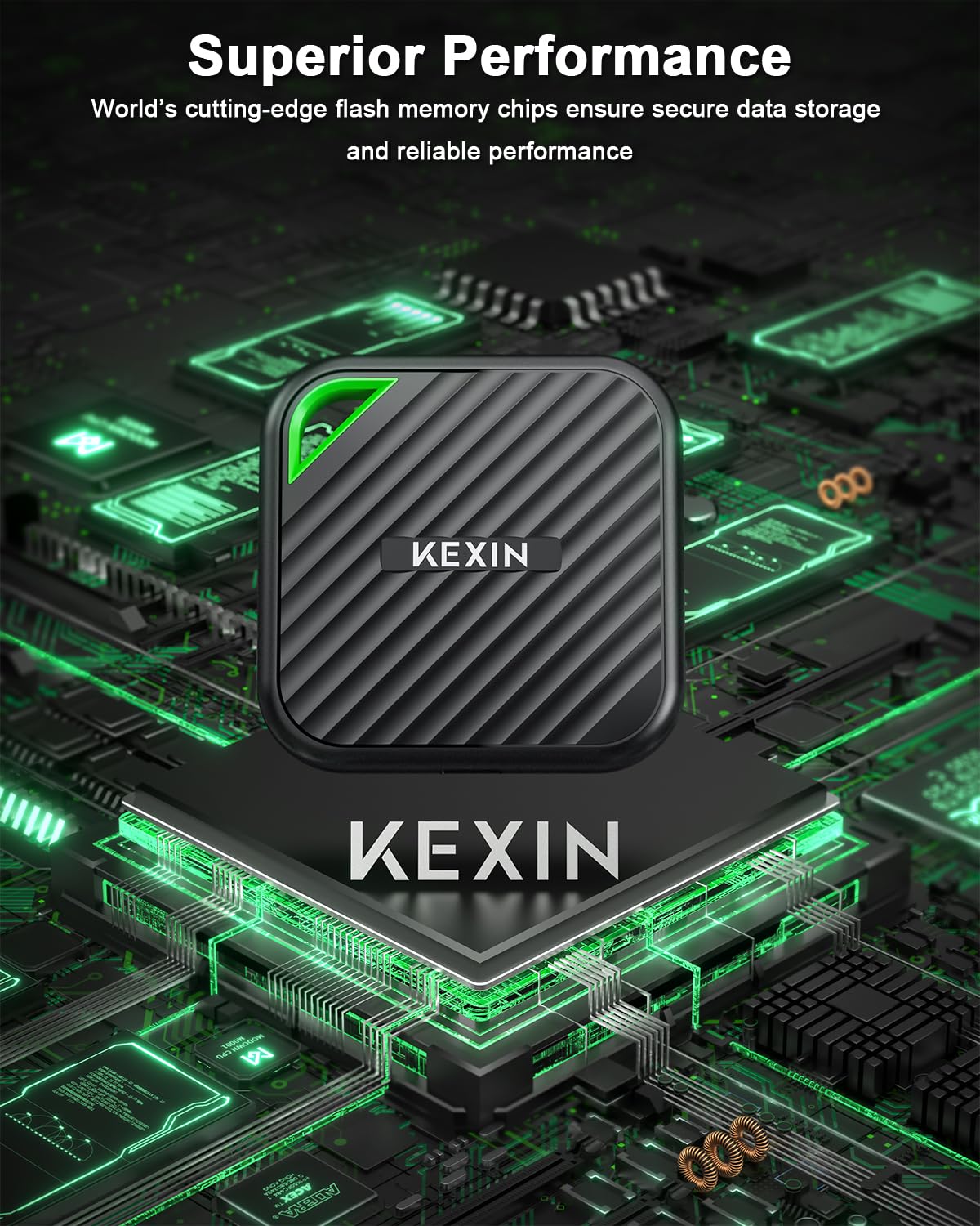 KEXIN 1TB Portable External SSD - USB C 3.2 Gen 2x2 Solid State Drive with 2000MB/s Speed - Compatible with PC, Mac, Laptop, PS5, Xbox - Perfect for Gaming, Video Editing & Data Storage