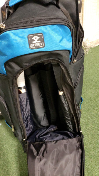 Shrey Original Pro Premium Duffle Wheelie Cricket Bag - Black & Blue | Large Capacity Sports Gear for Cricket Matches & Travel | Perfect for Players & Coaches