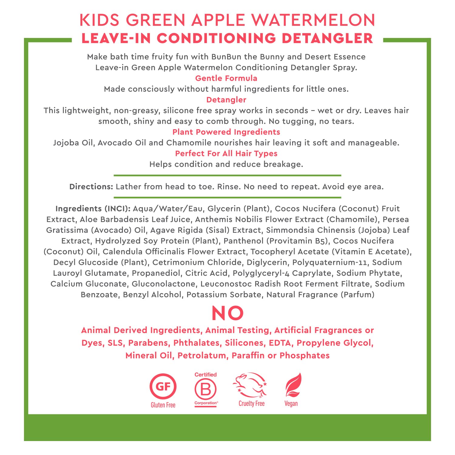 Desert Essence Kids Green Apple Watermelon 2-in-1 Shampoo & Body Wash + Conditioning Detangler Bundle 12 fl oz | Vegan, Gluten-Free, Cruelty-Free | Nourishing Formula for Soft Hair & Skin | Perfect for Kids Bath Time & Daily Hair Care