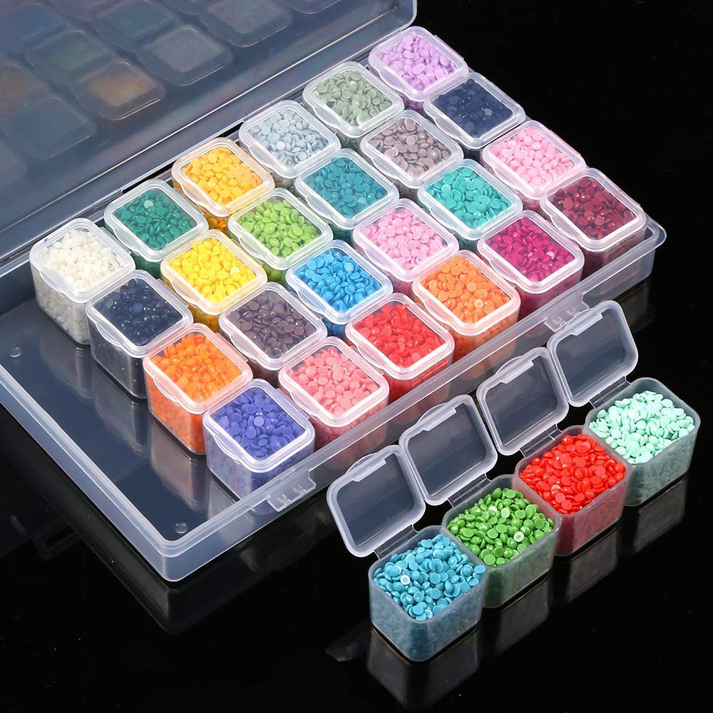 2-Pack 28 Slot Diamond Painting Storage Containers - Portable Plastic Bead Organizer Box with Tools & Accessories Kit for 5D Full & Partial Drill Diamond Art - Perfect for Crafting, DIY Projects & Home Decor