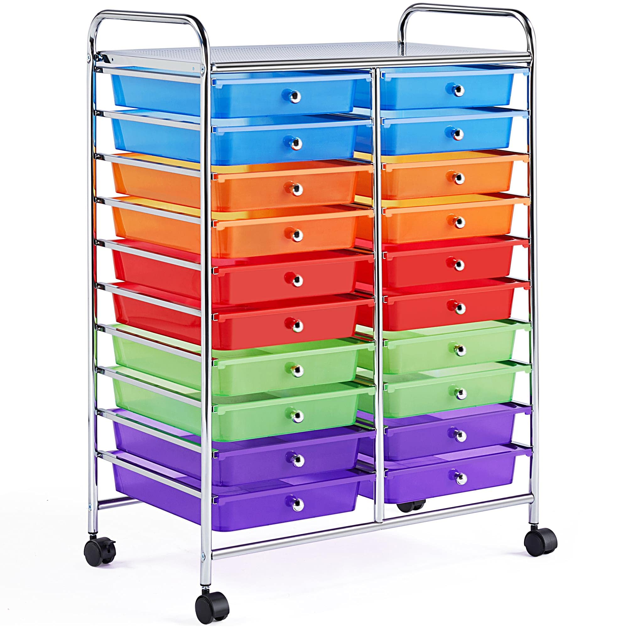 Topeakmart 20-Drawer Utility Rolling Cart - Plastic Storage Organizer with 360° Swivel Wheels for Crafts, Office & Home Use | Multicolor Mobile Craft Trolley for DIY, Sewing & Workshop Organization