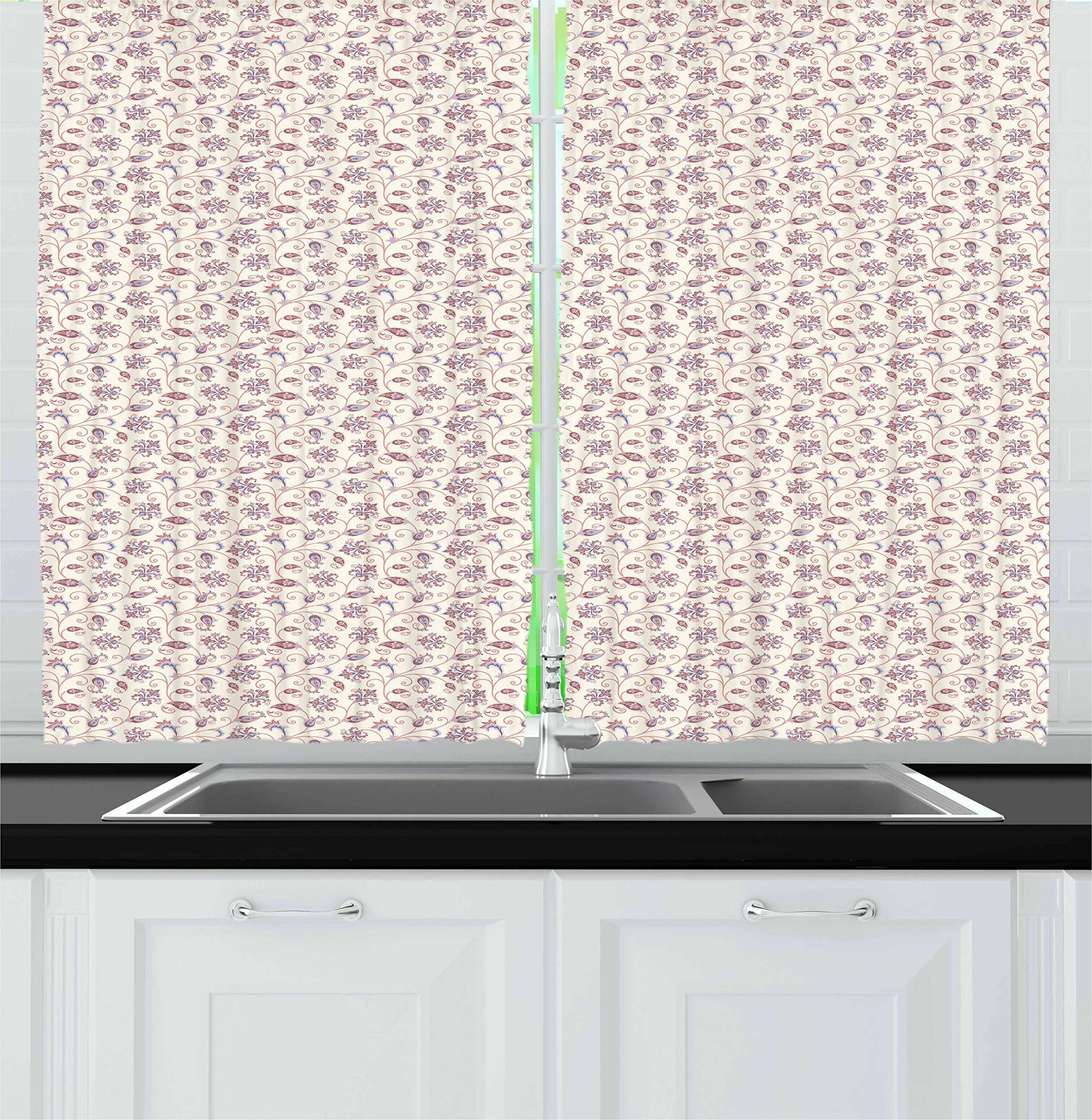 Ambesonne Vintage Floral Kitchen Curtains - 2 Panel Set with Oriental Flourish Pattern, Leaves & Flowers, 55