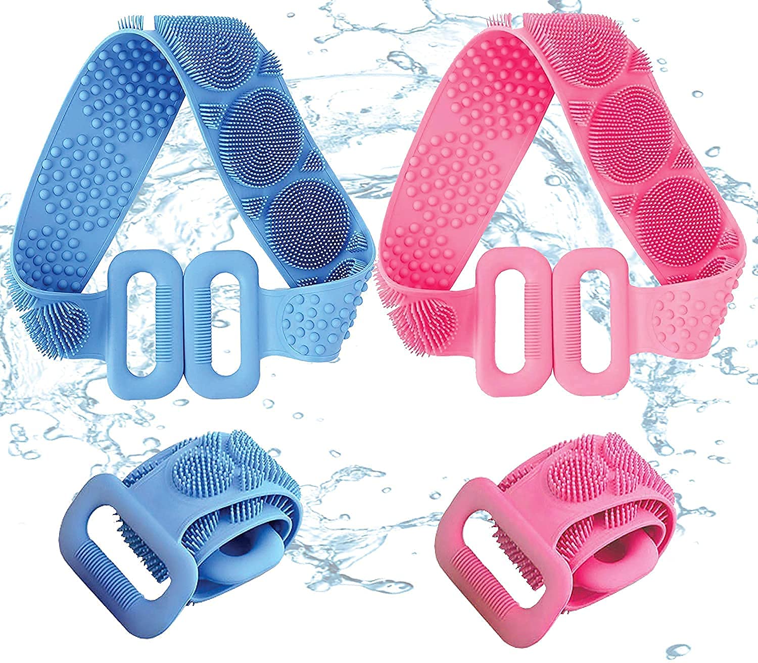 HRK 2-Pack Silicone Body Scrubber with Shampoo Dispenser & Back Scrubber - Exfoliating Bath Brush for Dead Skin Removal - Gentle for Men, Women & Kids (Multi-Color) - Perfect for Shower, Spa & Sensitive Skin Care