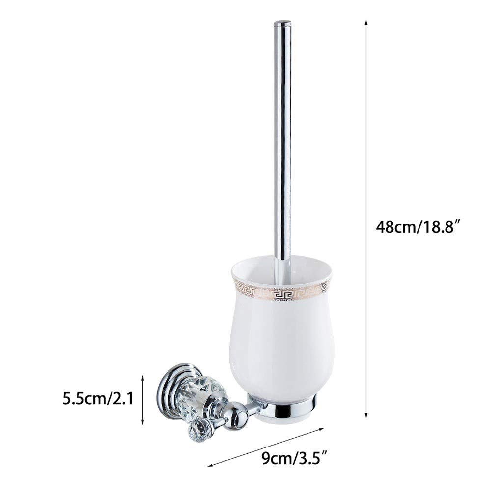 Heavy Duty Wall Mounted Toilet Brush Set with Ceramic Base - Gold for Bathroom Cleaning