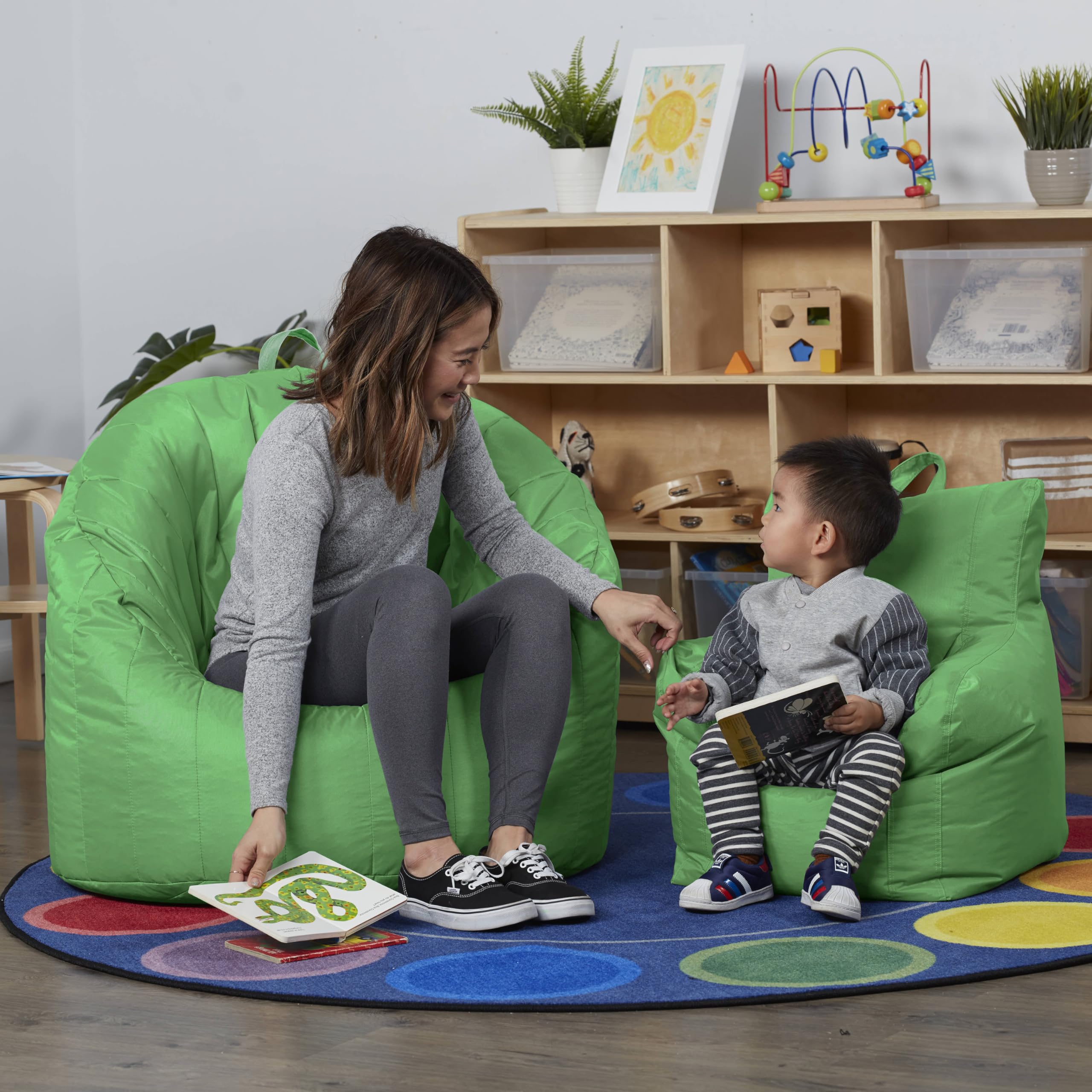 FDP Cali Seashell Bean Bag Chair - Durable, Water-Resistant Oxford Nylon Cover for Kids, Teens & Adults | Tear-Resistant, Easy-Carry Handle | Perfect for Living Rooms, Dorms, Gaming Rooms & Outdoor Use - Grassy Green
