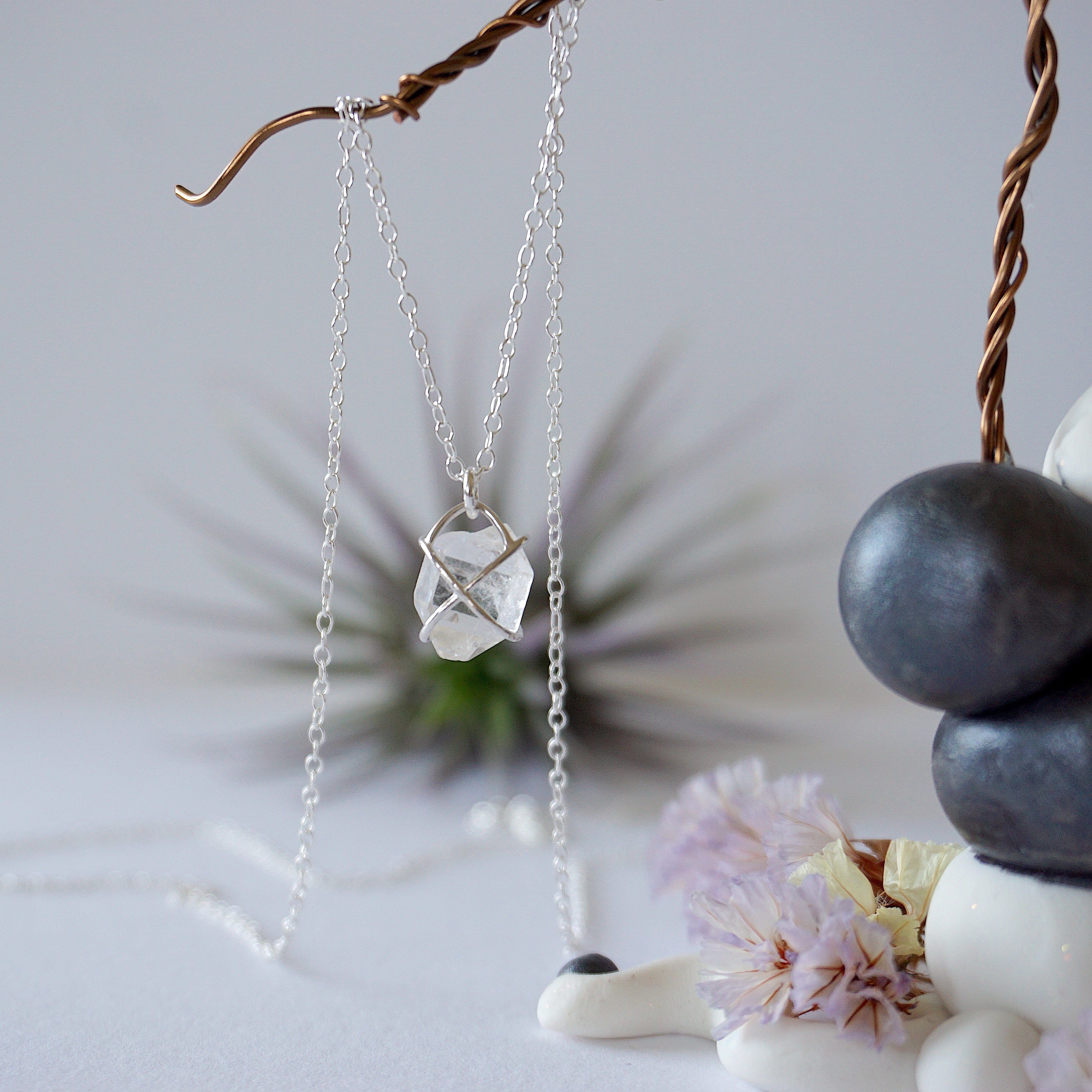 Herkimer Diamond Sterling Silver Huggie Charm Necklace – Dainty & Elegant Jewelry for Women, Perfect for Everyday Wear, Gifts & Special Occasions