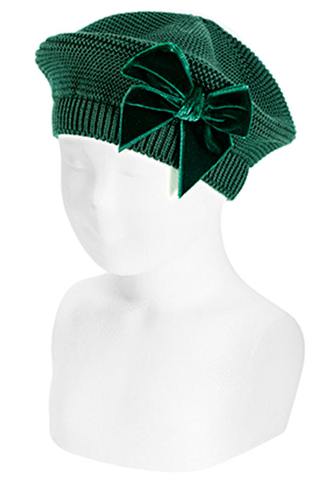 Elegant Green Velvet Bow Beret Hat for Women - Vintage Fashion Accessory for Parties, Weddings & Photo Shoots
