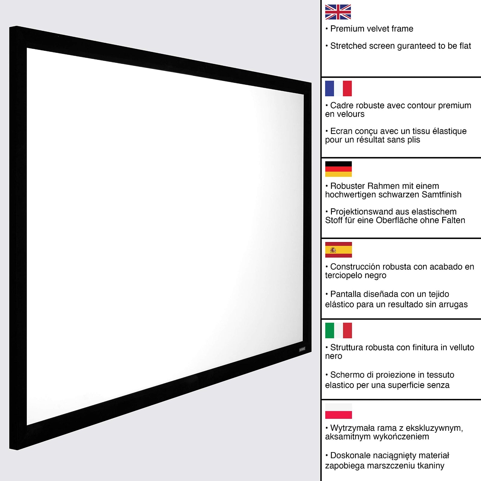 Duronic FFPS120/169 120-Inch Fixed Frame Projector Screen - HD Wall Mountable 16:9 Home Theater Movie Screen for Home Cinema, Classroom & Office Presentations | Perfect for Movie Nights, Business Meetings & Educational Use