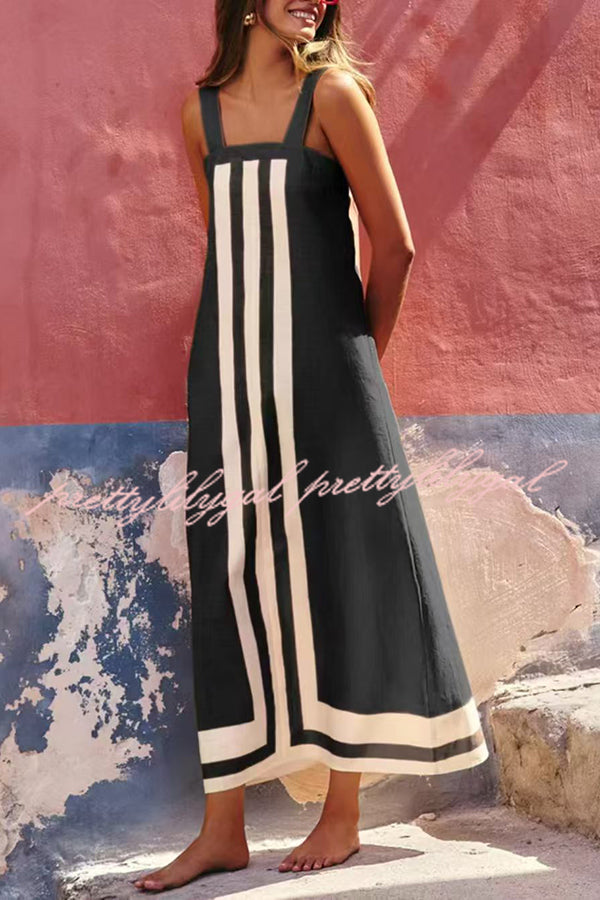 Stylish Striped Print Resort Maxi Dress for Women - Casual Sling Summer Beach Dress for Vacations & Outdoor Parties