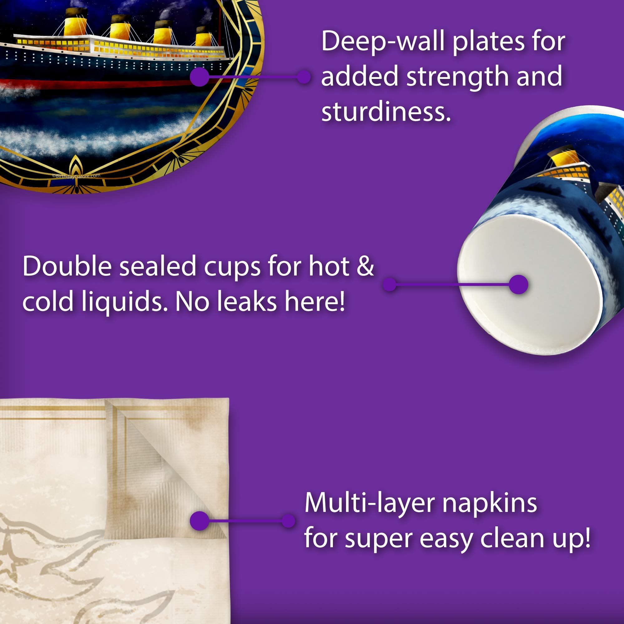 Titanic Themed Birthday Party Supplies Set - 16-Piece Tableware Kit with Plates, Napkins & Cups - Perfect for Kids' Birthday, Movie Night & Themed Events