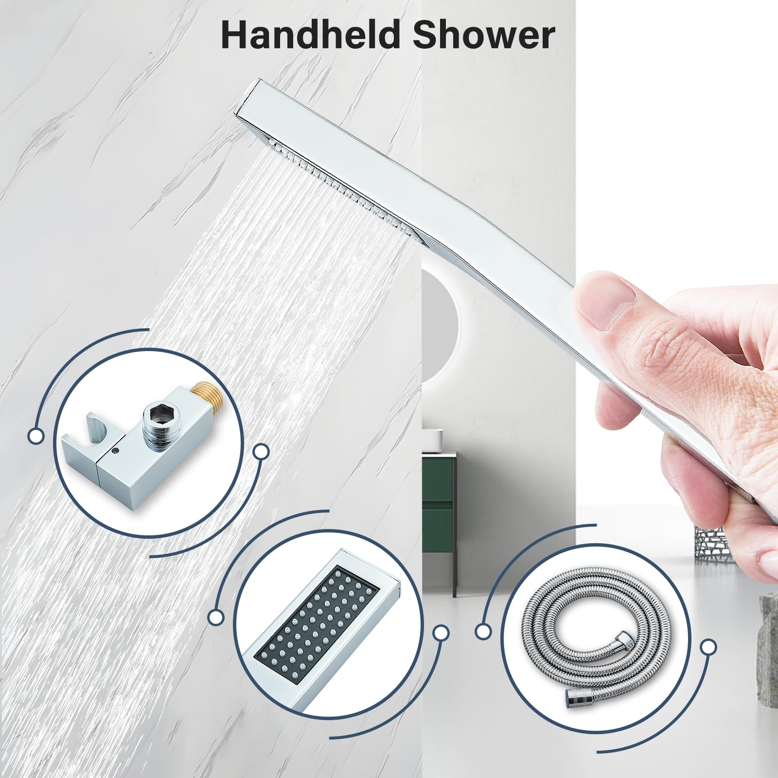 NeierThodore Polished Chrome Wall Mounted Rainfall Shower System - 12 Inch Shower Head, Tub Spout & Rough-in Valve - Luxury Bathroom Faucet Set for Spa-Like Shower Experience
