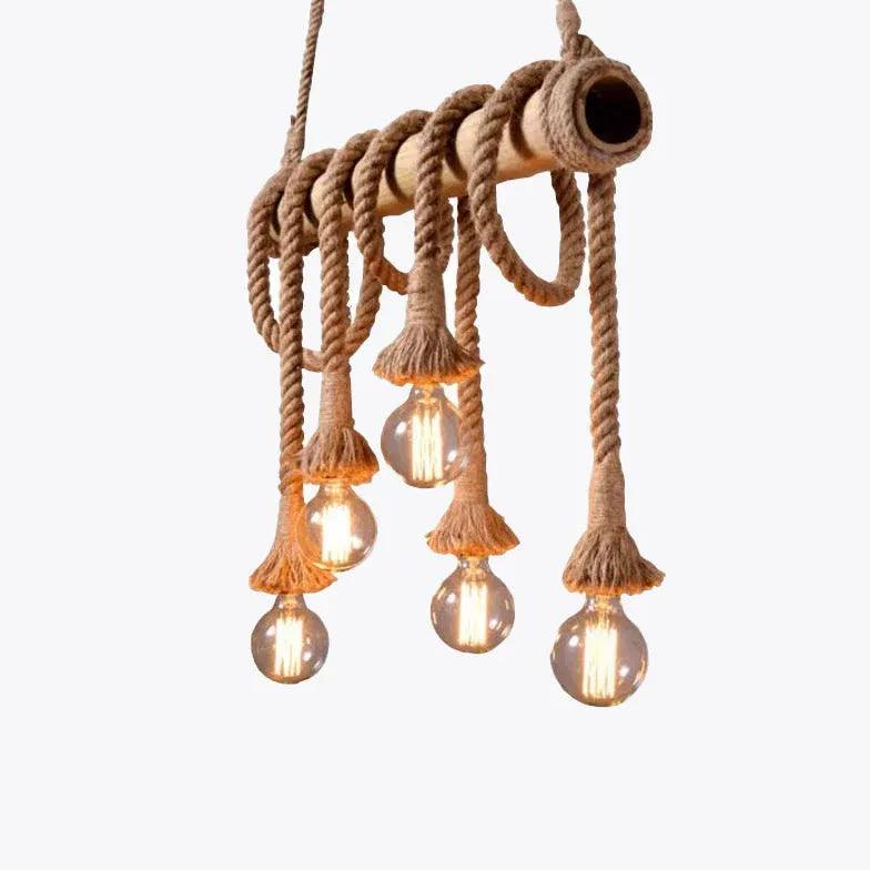 Vintage Wooden Pendant Light with Rope Design - Multi Light Fixture for Farmhouse, Kitchen Island & Dining Room Lighting