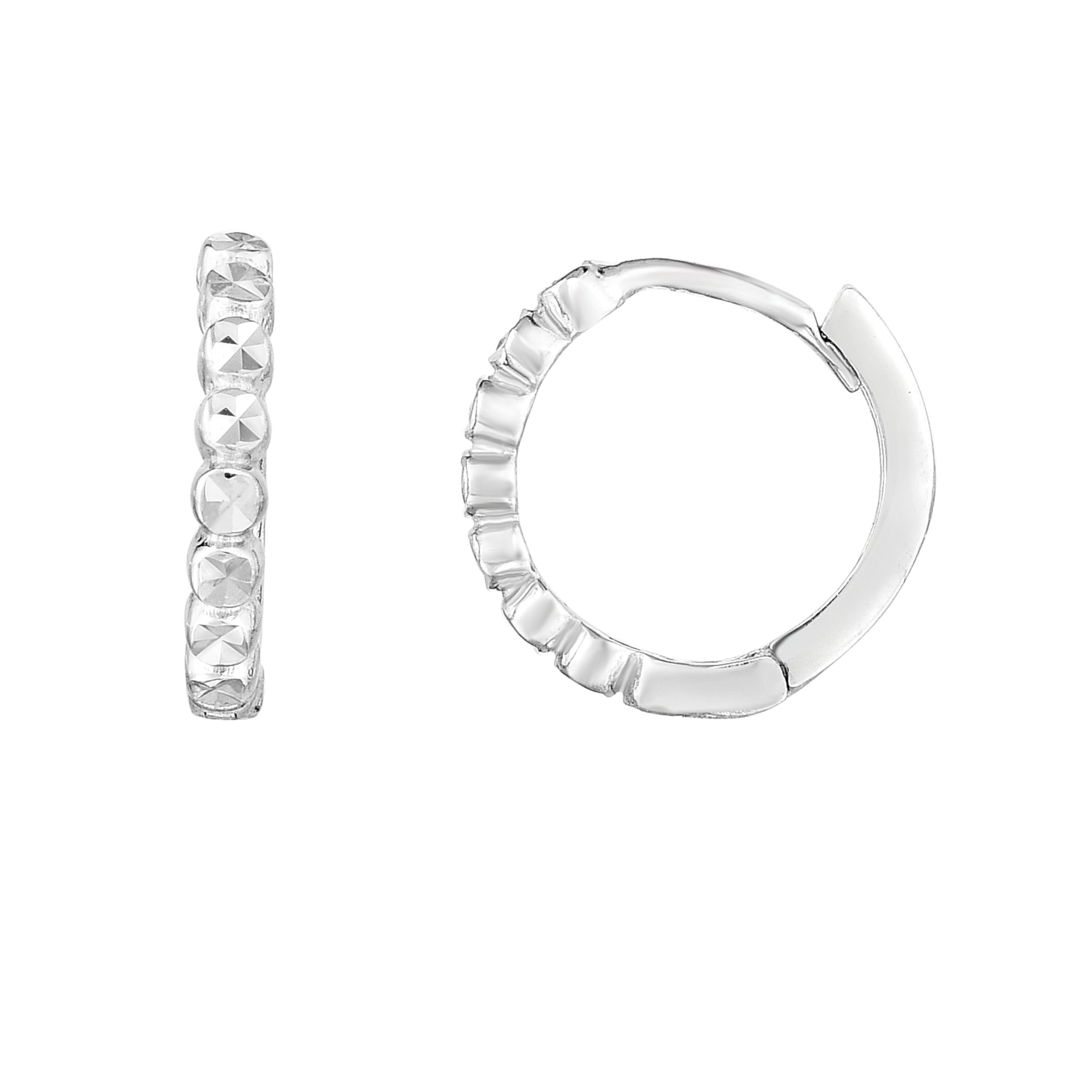 14K Gold Diamond Cut Round Huggie Hoop Earrings for Women - 12mm Small Everyday Hoops, Dainty Minimalist Jewelry for Work, Date Night & Gifts