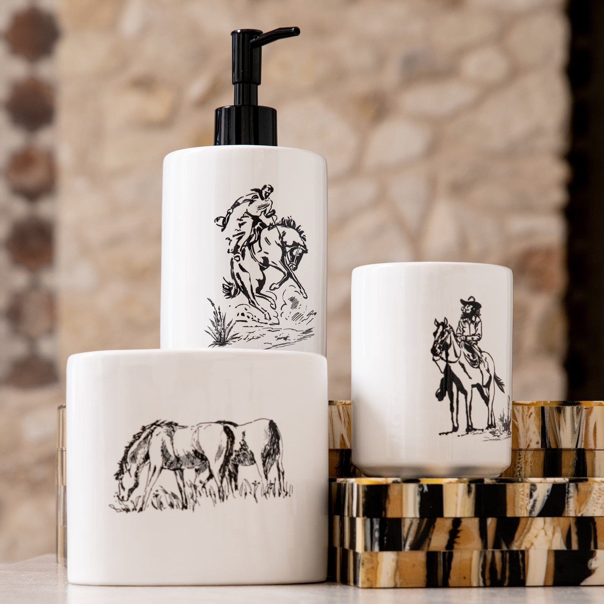 Ranch Life 3-Piece Bathroom Countertop Set - Soap Dispenser, Toothbrush Holder & Tumbler - Perfect for Farmhouse, Rustic & Country Style Home Decor