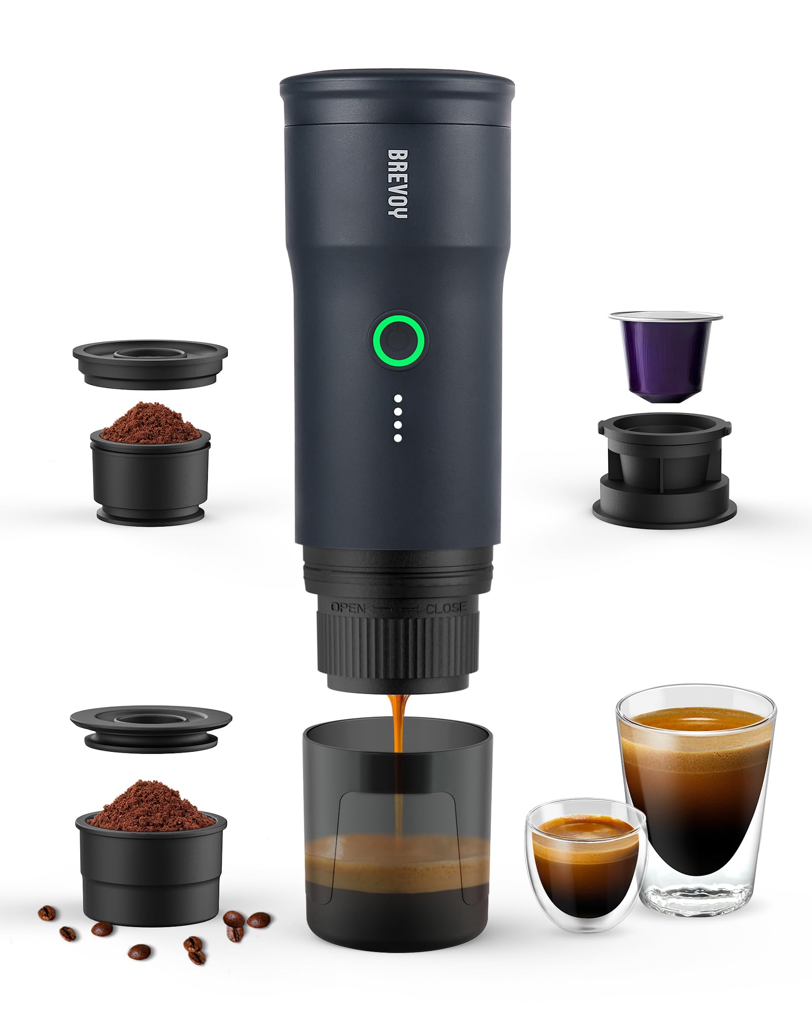 Portable Electric Espresso Maker - 20 Bar Pressure Mini Coffee Machine for Ground Coffee & Capsules, Self-Heating 12V Car Travel Coffee Maker with 9000mAh Rechargeable Battery - Perfect for Camping, RV, Hiking, Office & Home Use