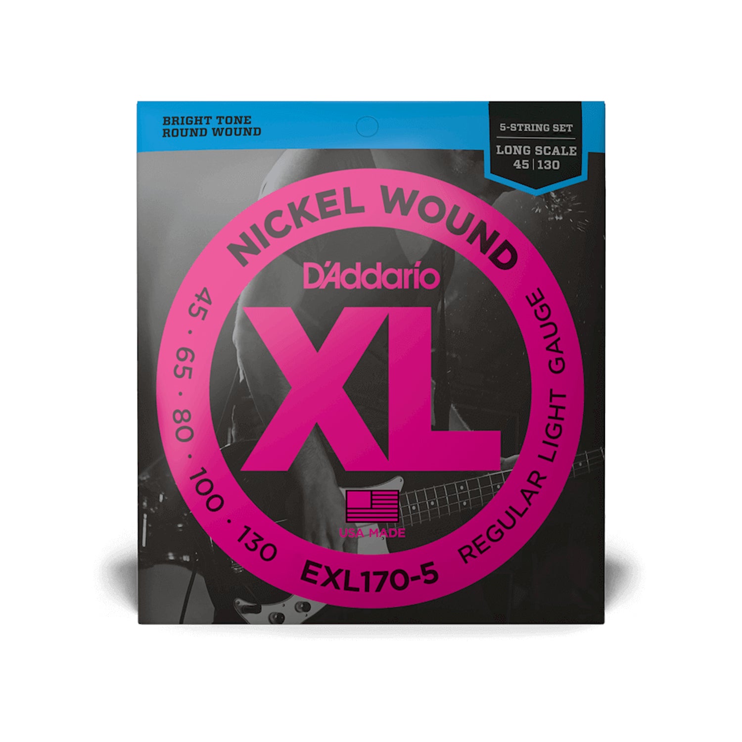 D'Addario EXL170 Regular Light 5-String Bass Guitar Strings - .045-.130 Gauge, Long Scale - Perfect for Rock, Jazz & Studio Recording