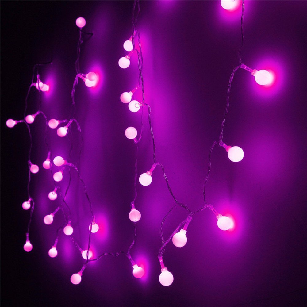 DINOWIN Solar Powered 50 LED Ball String Lights - 23ft/7M Waterproof Fairy Lights for Outdoor Garden, Lawn, Yard, Fence & Christmas Tree Decorations (Purple) | Perfect for Patio Parties, Weddings & Holiday Lighting