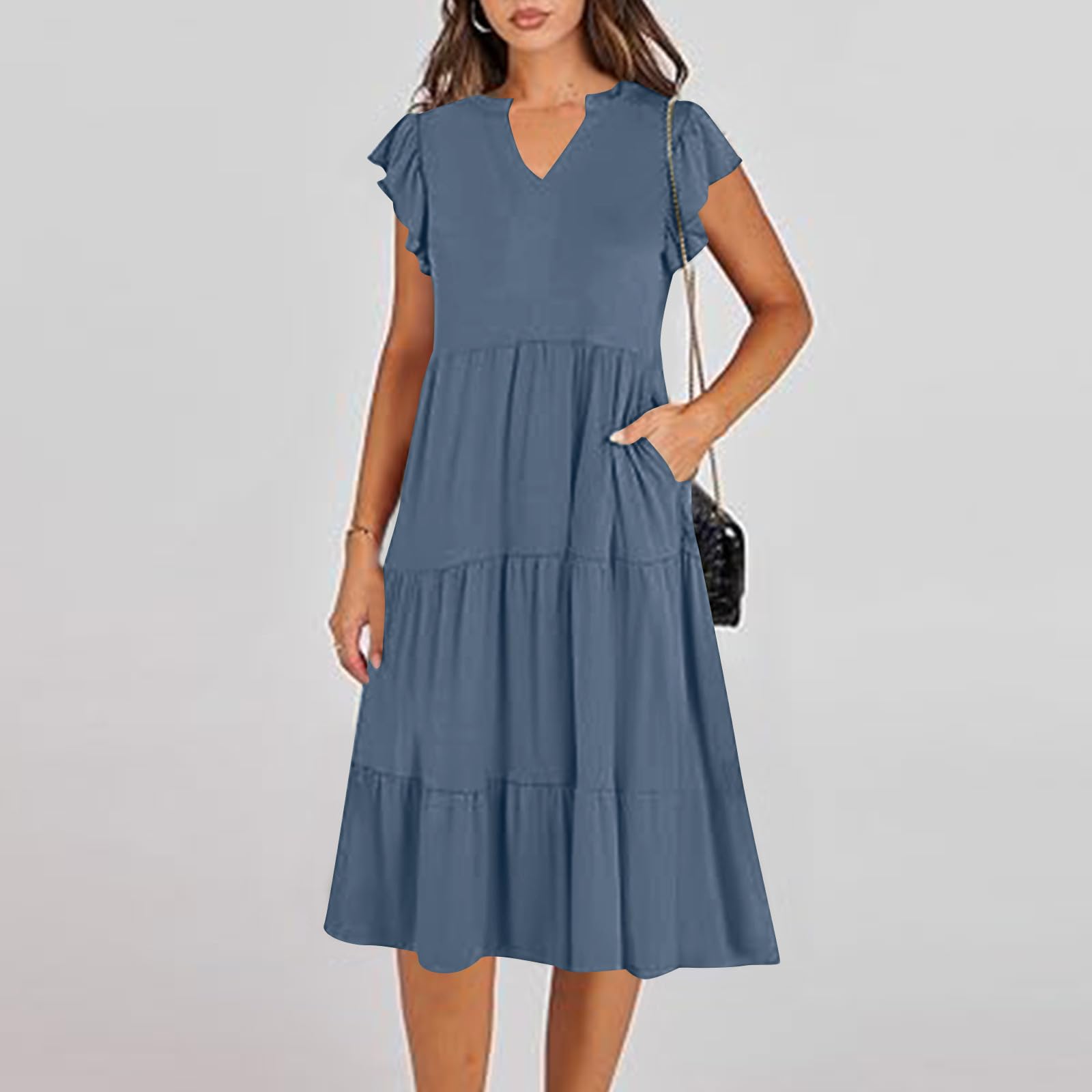 Yardsong Women's Summer Dresses 2025 - Ruffle Sleeve V-Neck Midi Sundress, Casual Loose Flowy Tiered Boho Dress for Beach Vacation & Outdoor Parties | Perfect for Tropical Getaways, Date Nights and Summer Festivals