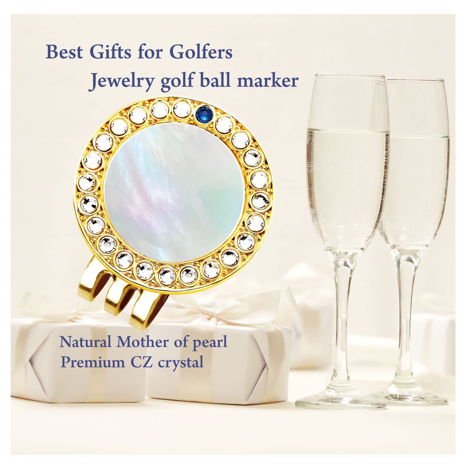 Pearl Crystal Golf Ball Marker Hat Clip - Stylish Golf Accessories & Perfect Golf Gifts for Women - Ideal for Golf Courses, Driving Ranges & Outdoor Sports