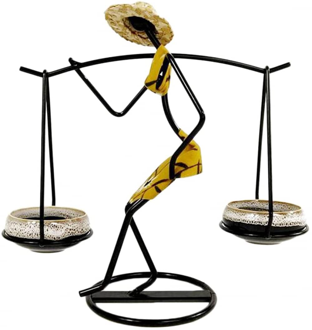 TYAGY Metal Candle Holder for Women - Creative Flower Pot Tea Light Stand, Desktop Decor with Yellow Dress Girl Figure - Perfect for Home, Dinner Parties & Romantic Ambiance